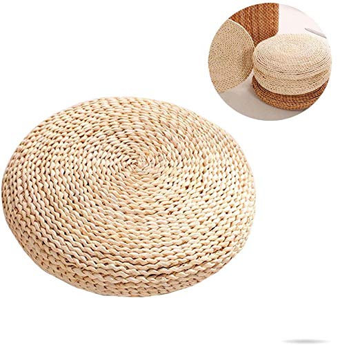 Morbuy Pouf Tatami Coussin Ronde Coussin de Sol Paille, Méditation Tapis Doux de Yoga Décor Tressée Pad Naturel Résistante à l'usure Herbe Coussin d'assise (15.7”/ 40cm, Épi de maïs)