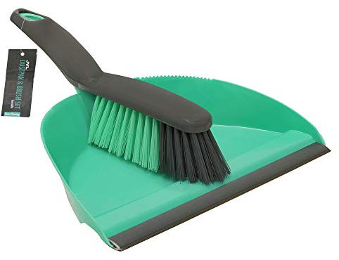 JVL Dustpan and Bristle Brush Set, Turquoise/Grey