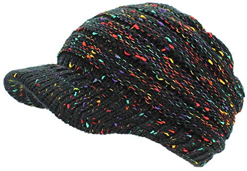 dy_mode Strickmütze Damen Schirmmütze Winter Mütze Einfarbig Bunt - A082 (A315-Schwarz)
