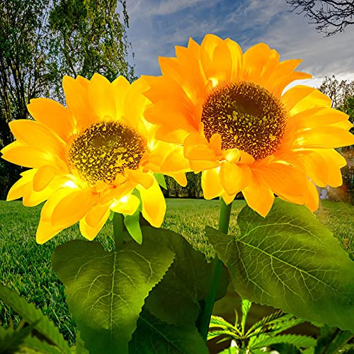 Ovker Solarleuchte Garten Sonnenblume Solarlichter, LED Solar Blume Beleuchtung Aussenleuchten, IP65 Wasserdicht Solar Sonnenblumen Lampe für Garten Terrasse Weihnachten Dekoration(2 Stück)