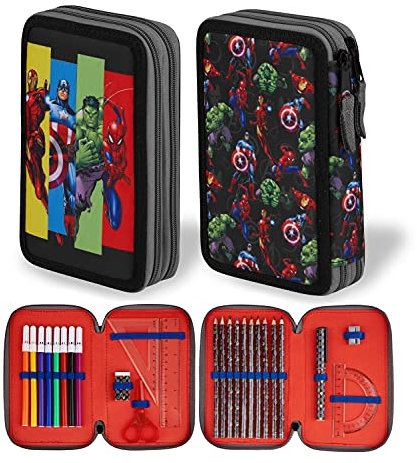 Marvel Federmäppchen für Jungen, Superhelden, Avengers, gefüllt, mit Schulbedarf, Geschenkidee für den Schulanfang