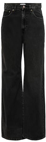 Only Femme Onlhope Ex Hw Wide Dnm Ana129 Noos Jeans, Black Denim, 25W / 32L EU