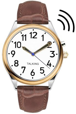 MAUJOY Mens English Talking Watch, Big and Loud Sound, Speaks The Time, Date and Alarm Time for Elderly, Visually Impaired or Blind