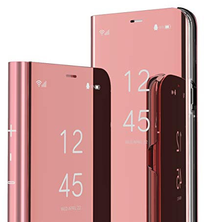 IMIRST Flip Handyhülle für Samsung Galaxy S21 FE 5G Clear View Cover Handyhülle Schutzhülle Case 360 Grad Tasche mit Stand Spiegel Hülle für Samsung Galaxy S21 FE 5G. Flip Mirror: Rose Gold