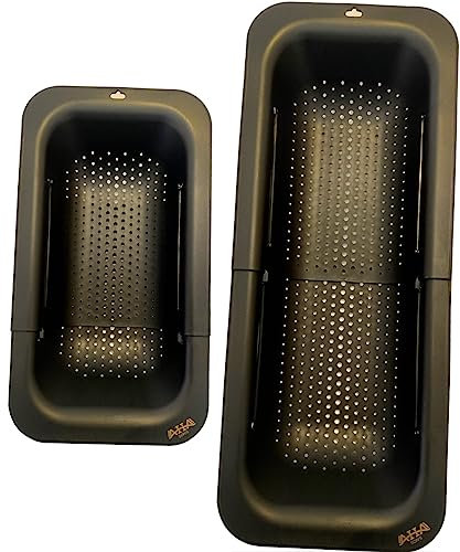 AHASON'S Over The Sink Colander Strainer Basket, Wash Vegetables and Fruits, Drain Cooked Pasta, Extendable Basket (Black Balck)