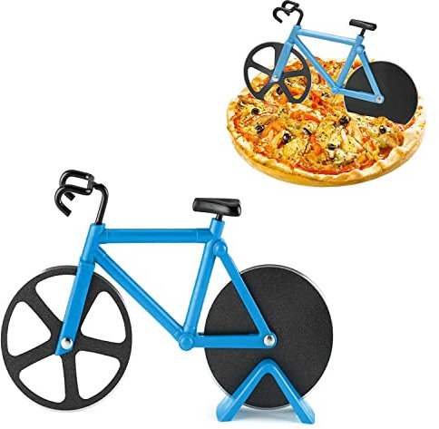 1pcs Bicycle Pizza Knife, Stainless Steel Pizza Knife, Pizza Knife Wheel, Funny Bicycle Pizza Cutter, Kitchen Accessories Suitable for Kitchens, Restaurants, Parties, Etc (Blue)