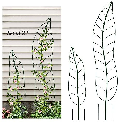 Lot de 2 treillis de jardin en métal pour plantes grimpantes Vert