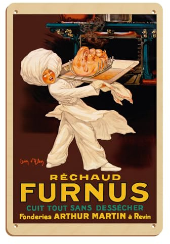 Réchaud Furnus Stoves – Cook Everything Without Drying Out (Cuit Tout sans Dessécher) – Französisches Vintage-Werbeposter von Jean D'Ylen c.1926, 20,3 x 30,5 cm, Vintage-Holzkunstschild