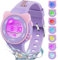 Juboos Armbanduhr Kinder,Kinderuhr mit Bedrucktem Armband und 7 Farbigen Lichtern,wasserdichte Digitale Kinderuhren mit Katzenohren für Jungen Mädchen 4-12（Lila）