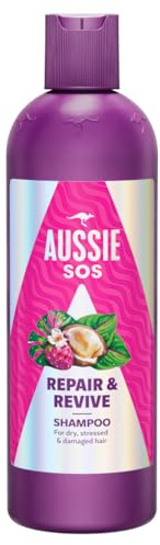Aussie SOS Repair & Revive Shampoo, 300 ml. Ihr trockenes, gestresstes und geschädigtes Haar wird weicher, glatter und mit Feuchtigkeit versorgt. Verhindert zukünftige Schäden, vegan