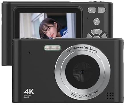 Andoer 4K Digital Camera Camcorder 48MP Digital Video Camera 2.4 Inch Screen 16X Digital Zoom Anti-shake Face Detection Beauty Effect Motion detection Built-in Flash Battery