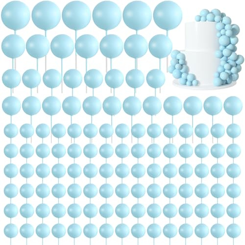 Morcheiong 114 Pcs Cake Balls Decorations Balloon Cake Topper Insert Topper Foam Cake Topper Balls Cake Picks for Birthday Party Wedding Anniversary (Sky Blue)