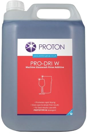 Proton Pro-Dri W Glasswash Rinse Aid, 5 Ltr, Pack 2 | Promotes water sheeting to prevent mineral spots and streaking, delivering a smear-free shine for busy catering setups.