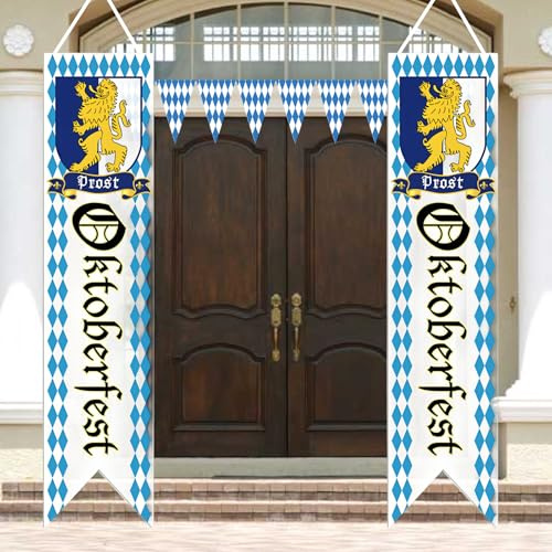 12 Stück Bierfest Dekoration Set, Oktoberfest Deko Banner, Bayerisches Oktoberfest Fahnen Veranda Zeichen Willkommen (131 * 30cm Tür Vorhang*2, 28 * 19cm Banner*10, Seil 2,8m lang*1)