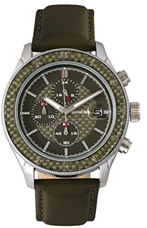 BREED Maverick Chronograph Leather-Band Watch with Date - Silver/Olive