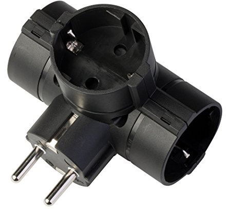 Poly Pool PP2350.1 Adattatore con 3 Prese Grandi Standard Tedesco e Spina Schuko 16 A, Nero