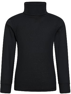 Mountain Warehouse Talus Kids Roll Neck Top - Quick Wicking Jumper, Easy Care Turtle Neck Tee, Warm Thermal Baselayer, Lightweight - for Winter, Walking, Hiking Black Kids Size 3-4 Years