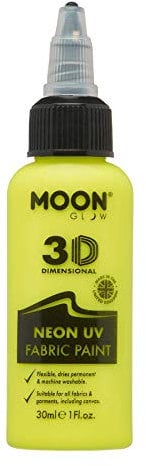 Moon Glow Vernice per tessuti Neon UV 3D - Vernice per tessuti per vestiti, magliette, borse, scarpe e tela, Giallo intenso, 30 ml (confezione da 1)