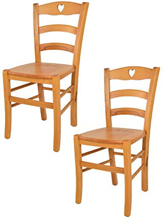 t m c s Tommychairs - 2er Set Stühle Cuore für Küche und Esszimmer, Robuste Struktur aus Buchenholz in der Farbe Honig lackiert und Sitzfläche aus Holz