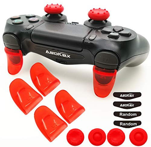 Asokex - Botones de extensión para PS4 L2 R2 PS4 con 4 tapas de silicona y 2 pares de pegatinas para barra de luz LED para PS4 Slim PS4 Pro L2R2, color rojo