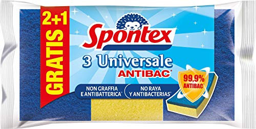 Spontex Estropajo Universale No Raya 2+1, Azul, Pequeño, 3