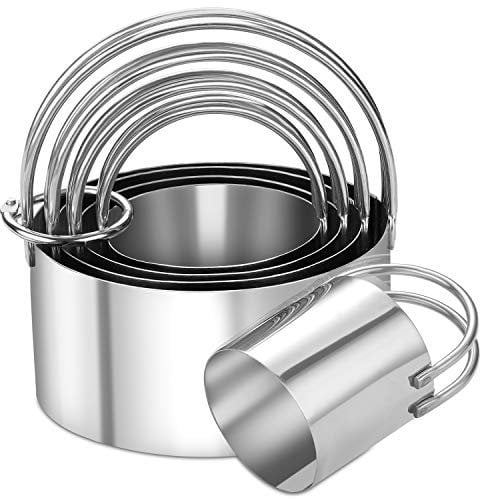 Tmflexe - Cortador de galletas de acero inoxidable con mango profesional para hornear moldes de forma redonda (5 unidades)
