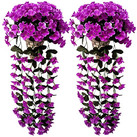 Souarts Artificial Wisteria Basket Vine Purple Artificial Hanging Flowers Fake Hanging Baskets Artificial Flowers for Garden Wall Fence Wedding Balcony Outdoor Inside Home Door Decoration
