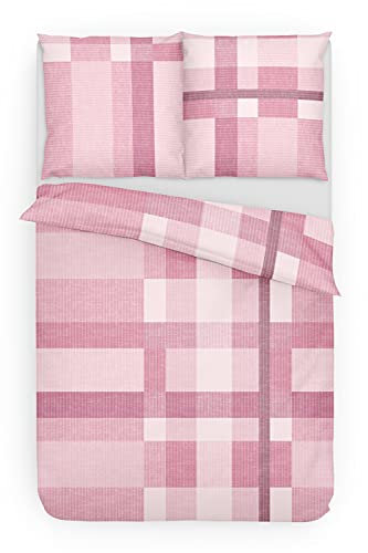 Träumschön Premium Bettwäsche 155x220 + 80x80 cm - Kariertes Design Rosa - Sommer Bettwäsche aus Baumwolle – Weich, Atmungsaktiv & Hautfreundlich - bügelfrei