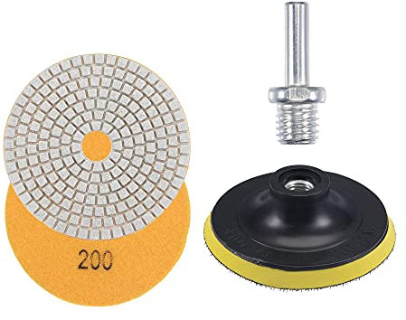 sourcing map 4 Inch 200 Grit Diamond Wet Polishing Pad Set, for Stone Concrete Marble Grinder or Polisher, with M14 Hook and Loop Backing Holder Pad Connecting Rod