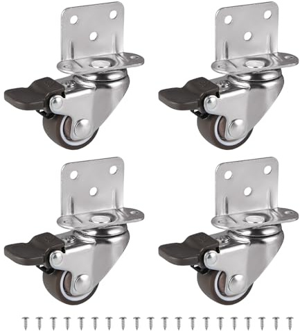 Skelang 25mm Lenkrollen mit bremse, rollen für möbel, L-typ halterung möbelrollen, mit feststeller für möbel tischwagen wiegen rollen küchenschrank, 4er set, belastbarkeit: 11kg