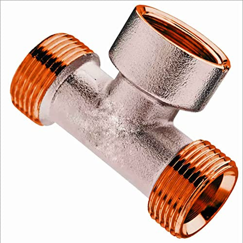 MegaHaustechnik 3/4 Zoll Eurokonus T Stück Verteiler Verbinder Kupplung Übergang mit 1/2 Zoll Innengewinde Fitting aus Messing EK-IG Fußboden Heizung Heizkreis Verschraubung Rohr Adapter Abzweig