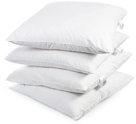 H&F Heimtextilien 4er Set Premium Qualität | Kopfkissen 80x80 cm | Füllung: 1300 Gramm Federn, Gänsefedern | 100% Natur Kissen | Bezug: 100% Baumwolle | Federkissen 80 x 80 cm | Oeko-TEX Zertifiziert