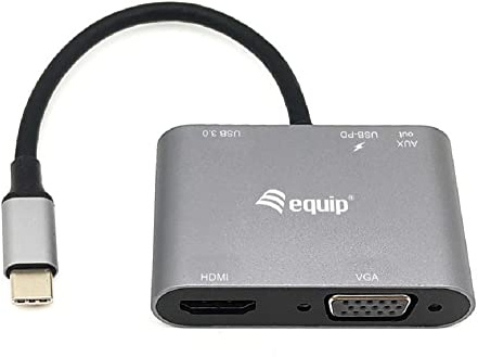 Equip 133483 USB-C Multifunktionsadapter 5-in-1-USB-C-zu-HDMI/VGA/USB 3.0/AUX/USB-C PD-Multiport-Adapter
