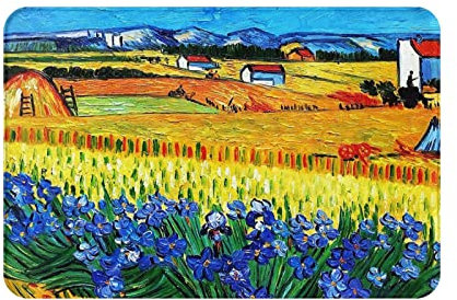 Van Gogh Malerei Iriss Badteppich, Ölgemälde, Kunst-Fußmatte, rutschfest, saugfähig, Badezimmer, Bodenmatte, Teppich für Zuhause, Küche, Eingang