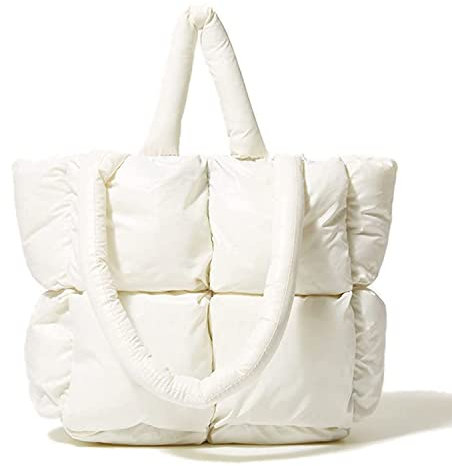 Cofteve Frauen Große gesteppte Puffer Tragetasche Weich Gepolsterte Daunen Winter Handtasche Weltraum Totes Puffer Umhängetasche Kissen Shopper Tasche, White-m, Medium(14.2 * 4.92 * 9.84in)