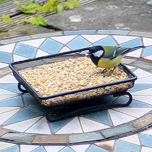 Easipet Ground Bird Feeder Tray with Mesh Base, Heavy Duty Steel Frame, Black, 18x18x4.5cm