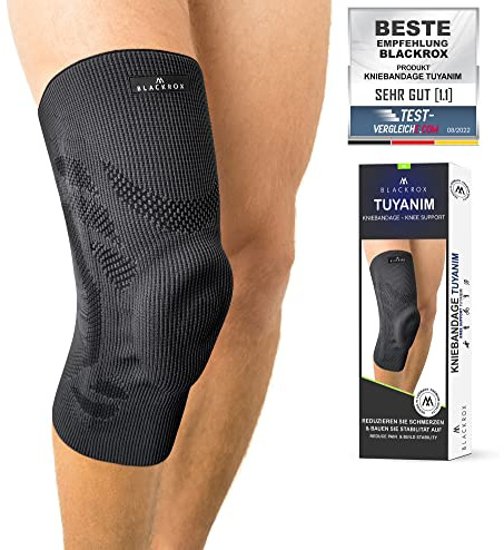 BLACKROX Kniebandage TUYANIM Sport Kraftsport Damen Herren Silikonring leicht Patella Gel Polster Feder Stabilisatoren Volleyball Fussball Laufen Knieschoner Kompression Männer Frauen (L)