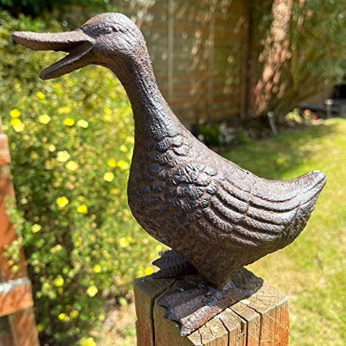 Darthome Cast Iron Happy Duck Ornament Smiling Bird Garden Lawn Patio Pond Sculpture Gift Brown