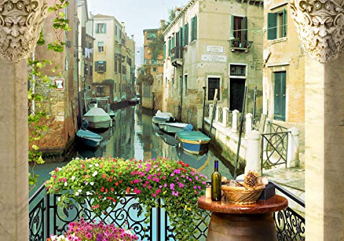 wandmotiv24 Fototapete Balkon Kanal Venedig Gondeln, 200 x 140cm - selbstklebende Vliestapete 150g, Wanddeko, Wandbild, Wandtapete, Venezia, Italien, Aussicht M1096