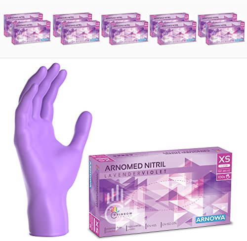 1000x ARNOMED® Gants en nitrile taille XS Violet, Gants à usage unique pour chirurgie & laboratoire, Gants en nitrile sans poudre & sans latex, Moufles en nitrile XS, S, M, L, XL, XXL