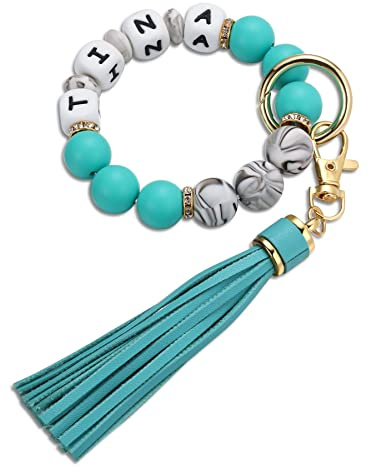 MeMeDIY Personnalisé Silicone Perle Porte-clés Bracelet pour Maman Personnalisé Lettre/Nom Perlé Porte-clés Quatre Plis Corde Femmes Bracelet avec Glandp