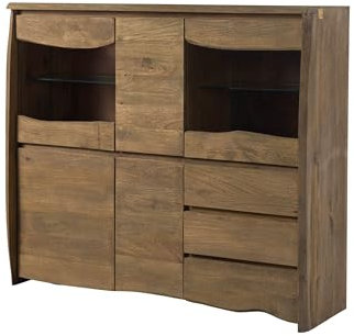 Massivmoebel24.de | Pure Mango Highboard aus Massivholz #100 | aus Mangoholz - braun geölt/sandgestrahlt | 166x48x145 cm | 10 Fächer & 3 Schubladen | Hochkommode, Hochschrank