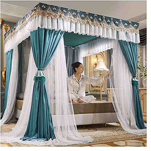 CENAP Himmelbett-Moskitonetz, doppelschichtig, Prinzessinnen-Baldachin für Mädchenbett, Doppelbett-Baldachin, Mädchenschlafzimmer-Baldachin für Kingsize-Bett, mit Halterung (Größe: 2 x 2,2 m/6,6 x