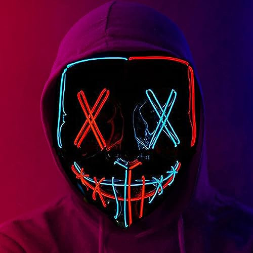 YILAIDA Halloween LED Maske, 3 Farbige Horror LED Leucht Maske für Herren, Damen, Kinder, Grusel Halloween Purge Maske für Kostüm Party