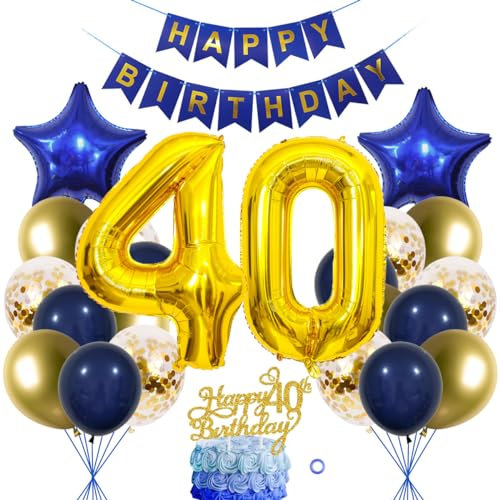 SNOWZAN 40. Geburtstag Dekorationen Blau Gold für Frauen und Männer - Luftballon Girlande, Tortendeko, 40 Jahre Deko