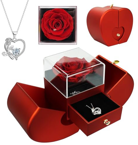 ELEUTH Echte Ewige Rose mit Halskette Schmuck Geschenkbox,Konservierte Rose Blumen Box,Frauen Muttertagsgeschenk für Mama Valentinstag Hochzeitstag Weihnachten Geschenk für Mutter Ehefrau Freundin Oma