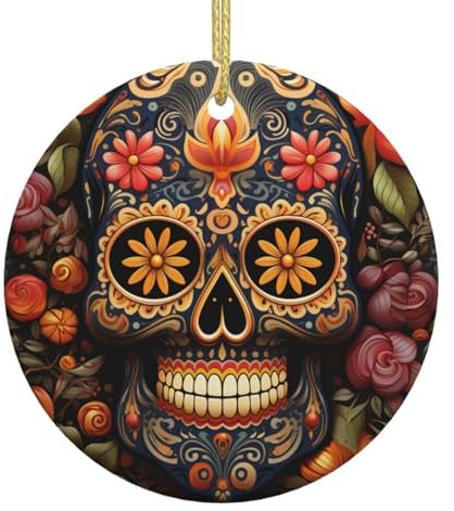 Weihnachtsdekoration zum Aufhängen, Weihnachtsbaum-Keramik-Anhänger, Porzellan-Dekorationen, (Totenkopf, mexikanischer Tag tot)