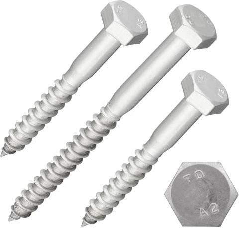 DSM – Vis à bois à tête hexagonale 12 x 140 mm – DIN 571 – Acier zingué, résistant à la corrosion – vis clé – Filetage partiel – Lot de 100