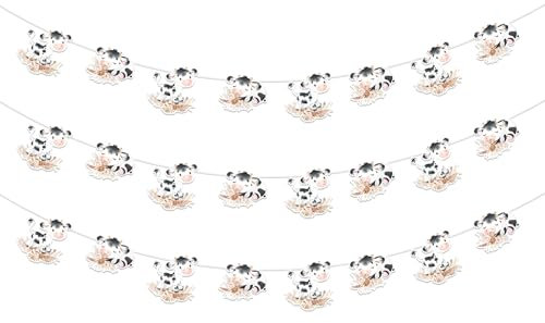 Cheereveal Banner, Boho-Wimpelkette, Kuh-Motiv, Babyparty, Geschlechtsoffenbarung, Geburtstag, Bauernhof, Cowboy, Cowgirl, Party-Dekoration, Zubehör, 3 Stück