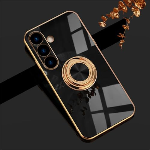 XINYEXIN Coque pour Samsung Galaxy A55 5G avec Support Anneau | Étui en TPU Souple, Rotation 360°, Finition Électroplaquée, Antichoc, Résistant aux Rayures, Le noir
